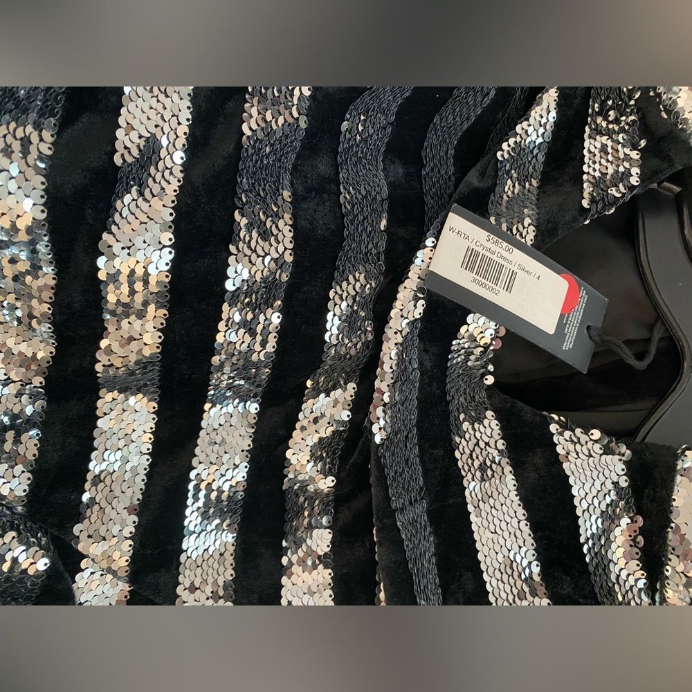 RtA Silver Crystal Striped Sequin Velvet Mini Dress - Picture 5 of 8